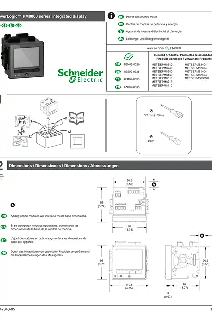 schneider施耐德PowerLogic PM8210 _ PM8240 _ PM8280 _ PM82403 _ PM82404 安装说明